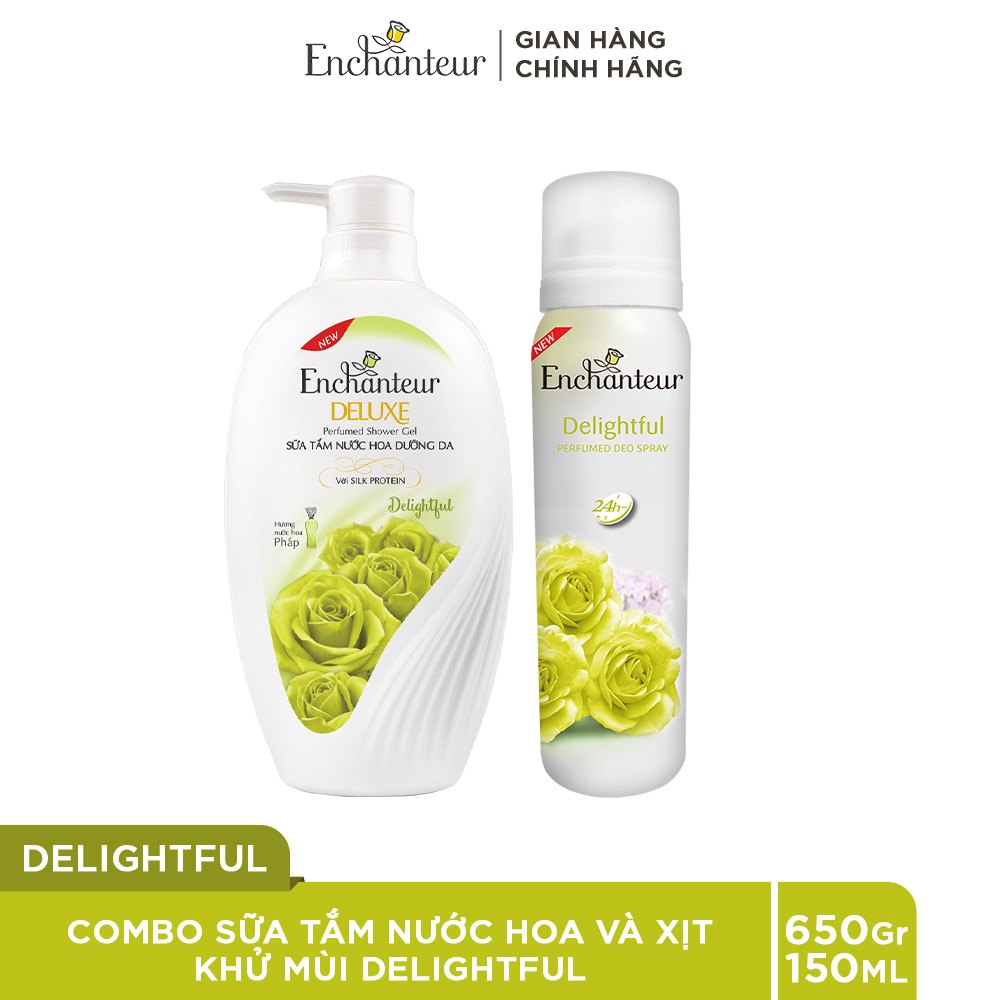 Combo Sữa Tắm Nước Hoa Dưỡng Da Delightful 650G + Xịt Khử Mùi Hương Nước Hoa Delightful 150ml