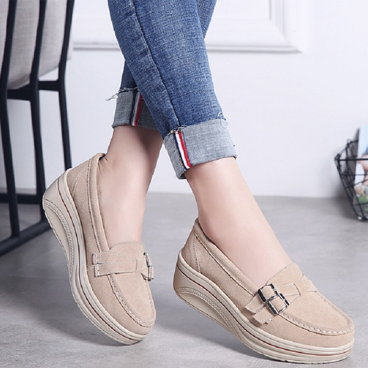 Women's platform Boat Shoes Suede Heighten Waterproof Platform Casual Shoes