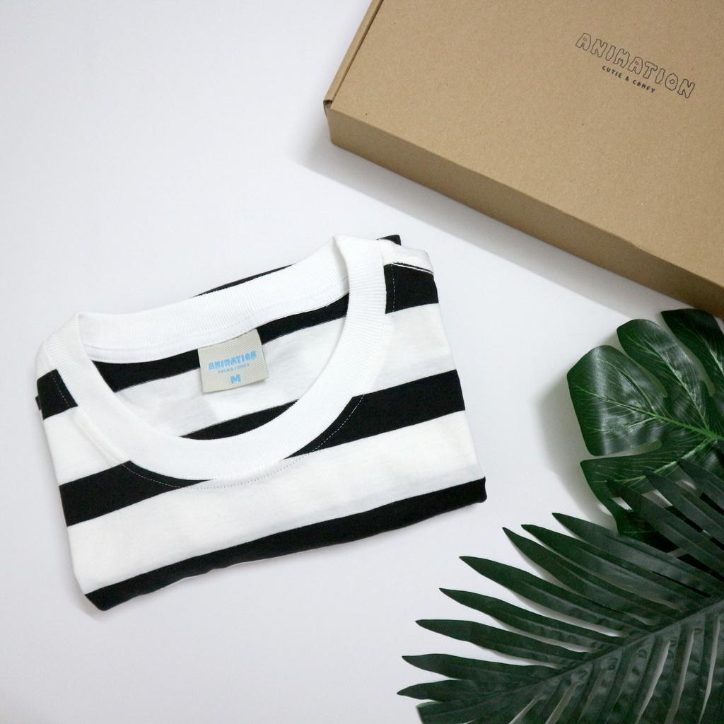 Áo Thun Sọc Trắng Đen Và Xanh Đen Unisex Đơn Giản Form Rộng