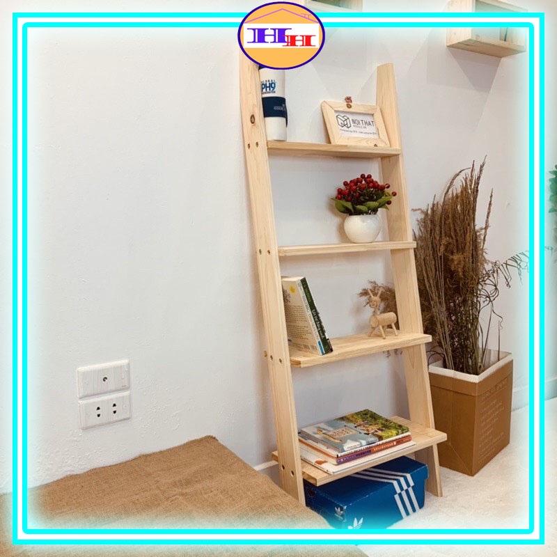 Kệ gỗ trang trí phòng khách hình thang loại 4 tầng bằng gỗ thông nhập khẩu