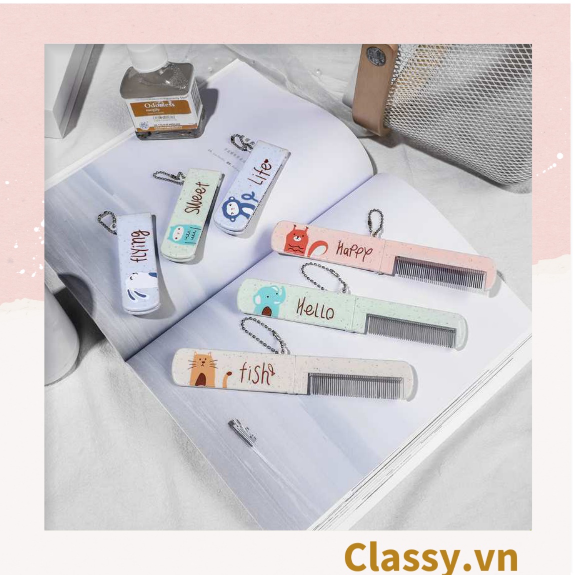 Lược Mini  Classy kèm gương có thể gấp lại, gọn nhẹ, tiện dụng, xinh xắn họa tiết động vật PK951