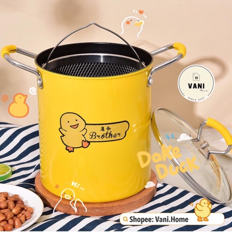 Nồi chiên ngập dầu con vịt vàng kèm rổ lọc dầu siêu cute - Nồi chiên gà rán, khoai tây hình con vịt vàng 18cm