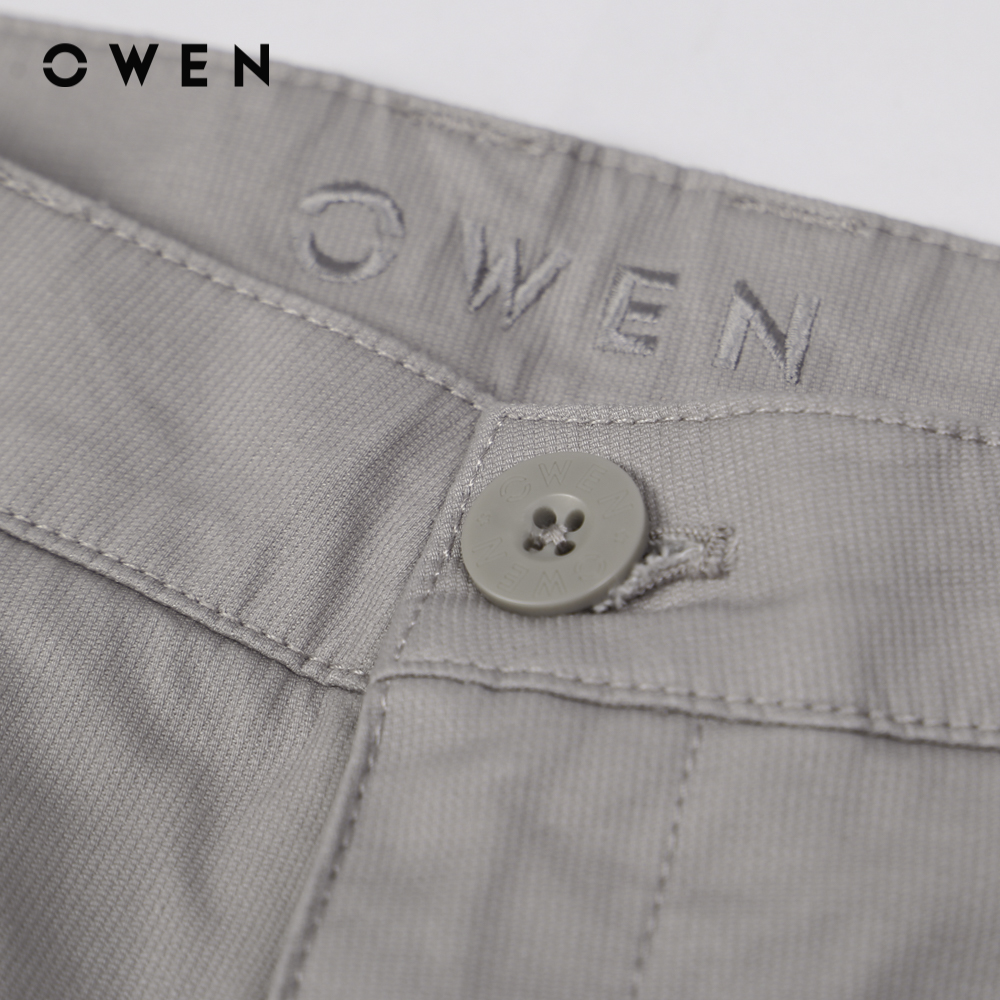 OWEN - Quần short khaki nam form Slim Fitmàu  Ghi Trơn CVC Spandex SK220653