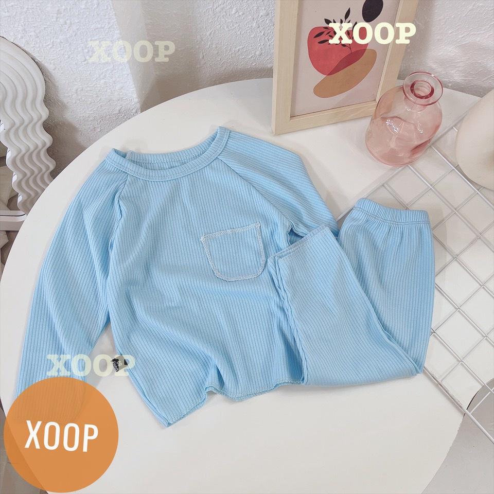 Bộ dài tay xoop - Bộ dài tay gân tăm chạy chỉ nổi túi cho bé BD11