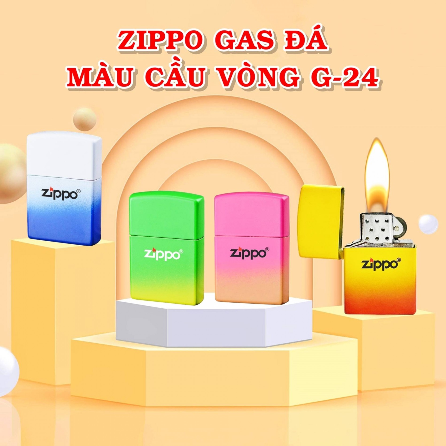 Hột quẹt bật lửa Vzipo gas đá màu cầu vòng siêu đẹp G24 - xài gas