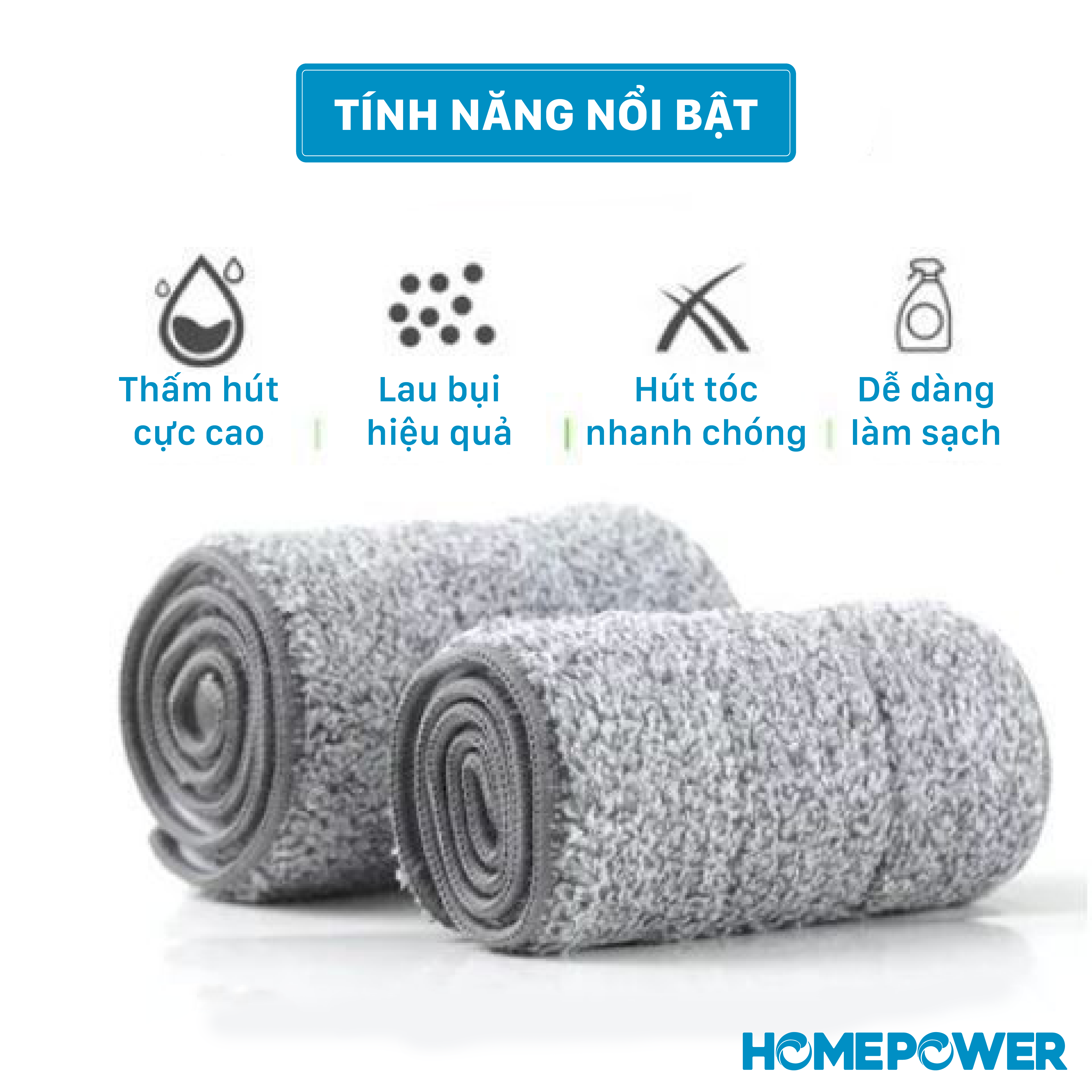 Miếng lau nhà sợi Microfiber cao cấp 32x10 cm - Bông lau thay thế cho cây lau nhà Homepower CS-01