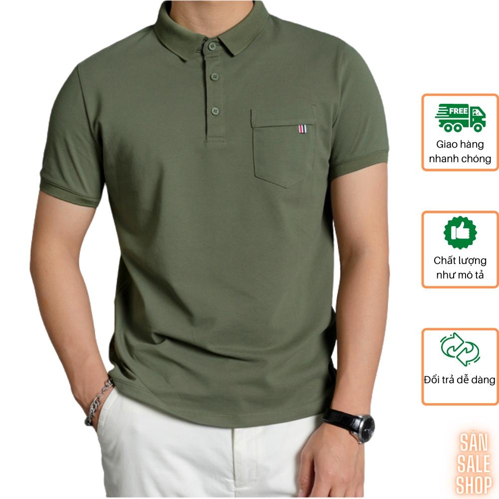 Áo thun Polo nam cổ bẻ vải Cotton CVC trơn hoạ tiết túi ngực dệt 3S x THE SIZE - Đen