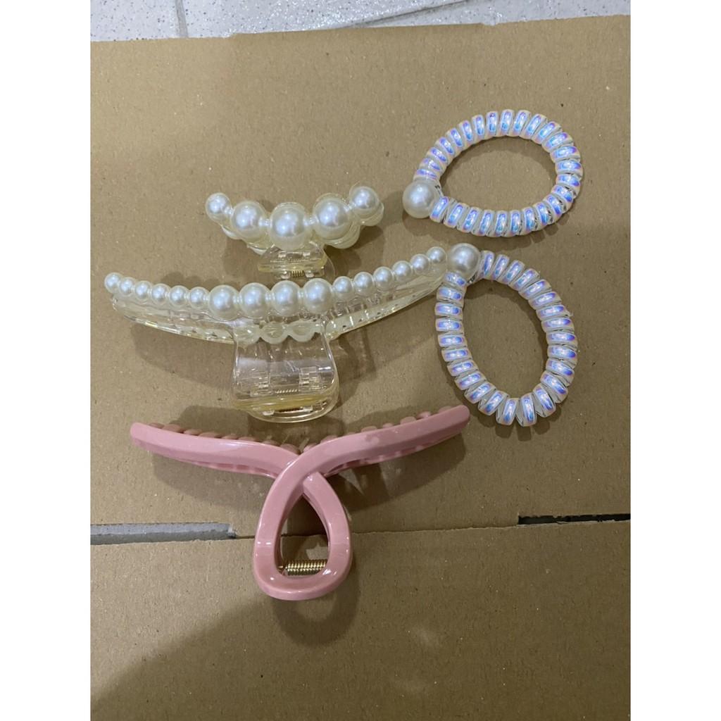 Combo 5 Món Chun Buộc Kẹp Tóc Nhựa Trong Cao Cấp