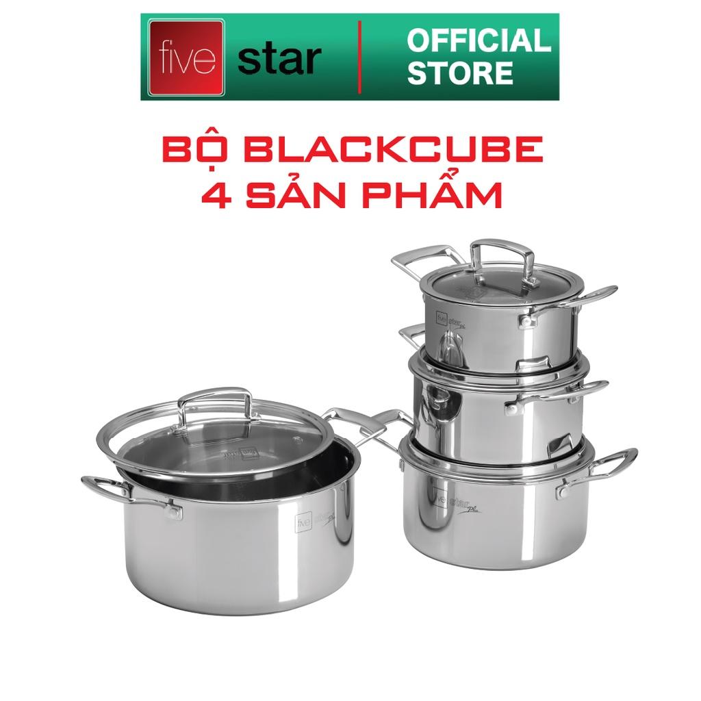 Bộ nồi chống dính 3 lớp đáy liền inox 304 BlackCube Fivestar Plus nắp kính công nghệ chống trầy xước , dùng được mọi bếp