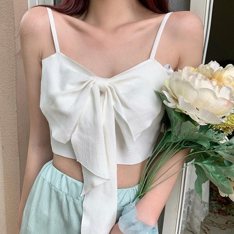 Áo Hai Dây Crostop Phối Nơ Xinh Xắn Phong Cách Hàn Quốc - DOMIN Clothing