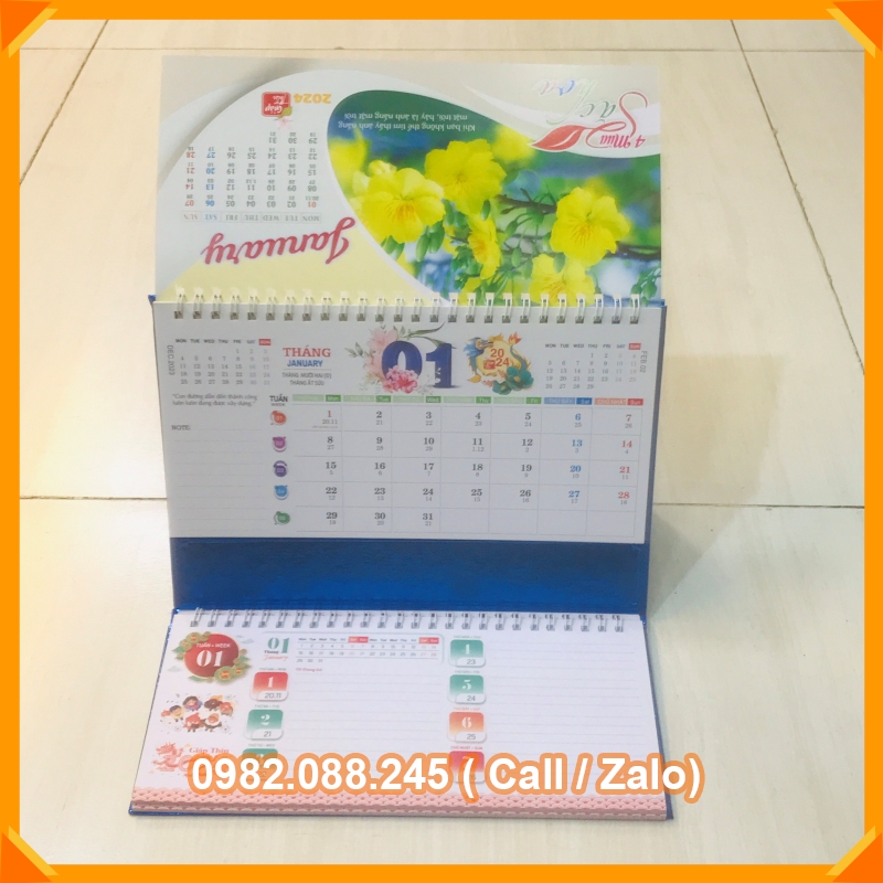 Lịch để bàn 2024 chữ M có dải note ghi chú ngày, tuần, đủ ngày âm dương