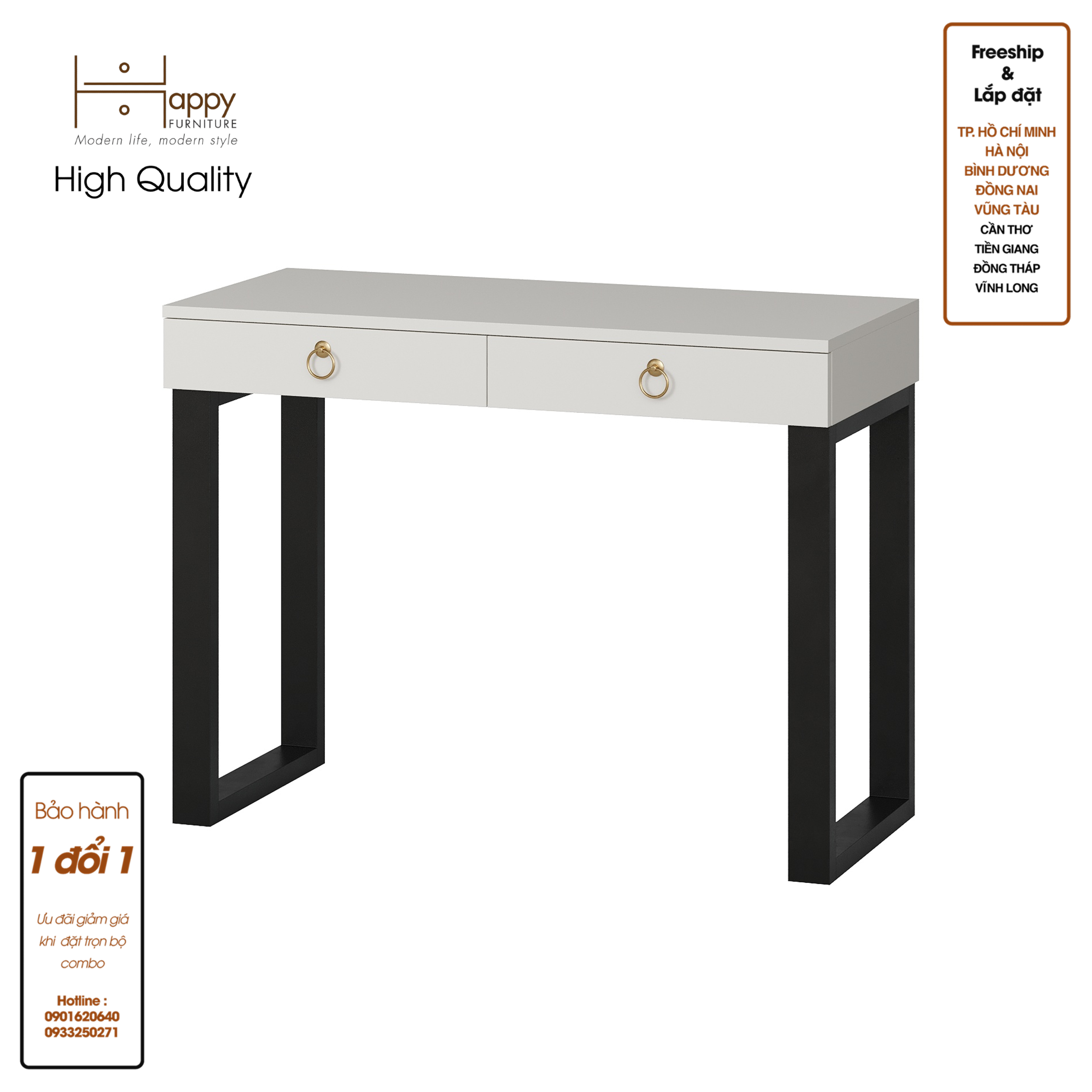 [Happy Home Furniture] WESLEY, Bàn trang điểm chân sắt - 2 ngăn kéo,  100cm x 45cm x 75cm ( DxRxC), BAN_011