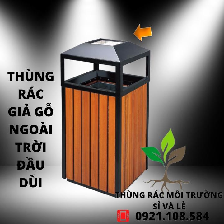 THÙNG RÁC NGOÀI TRỜI GIẢ GỖ ĐẦU DÙI,GẠT TÀN