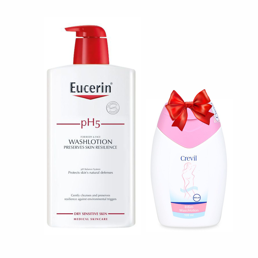 Sữa tắm dạng gel pH5, cho da nhạy cảm (có mùi) Eucerin pH5 Washlotion 1000ml + Tặng 1 dung dịch vệ sinh