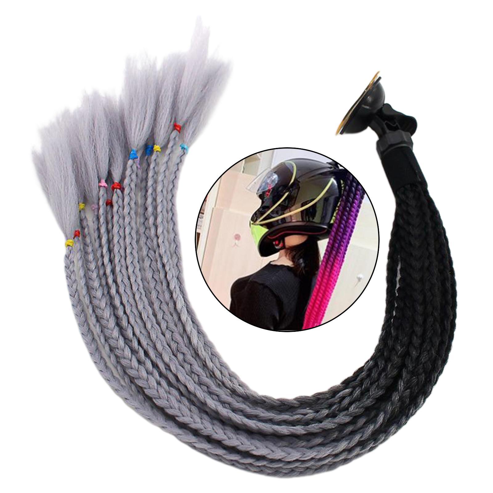 2x 55cm Hair Helmet Pigtail Gradient Ponytail for Motorcycles