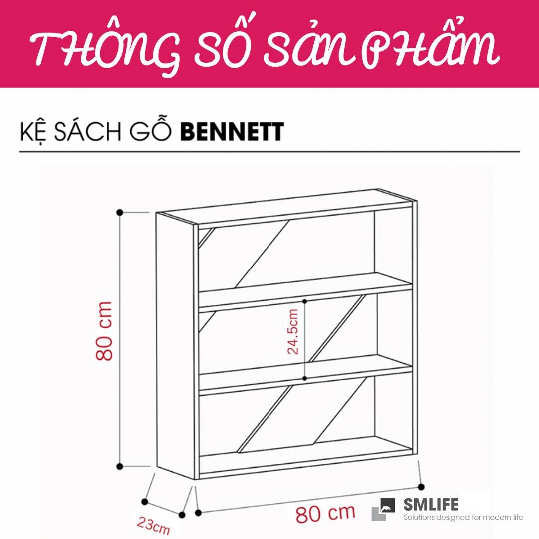 Kệ sách gỗ hiện đại SMLIFE Bennett  | Gỗ MDF dày 17mm chống ẩm | D80xR23xC80cm - Màu