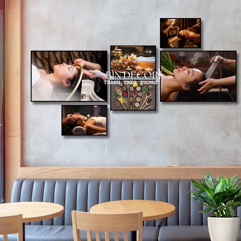 (ẢNH THẬT) Tranh treo tường spa gội đầu dưỡng sinh 6 trang trí decor tiệm kèm đinh