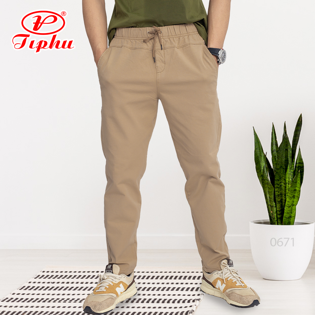 Amazing, quần dài lưng chun Baggy, vải kaki co giãn, phong cách Unisex, thể thao năng động, thời trang trẻ trung - Cafe sữa 0671 - 32