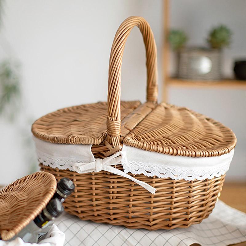 1 Giỏ Mây Đựng Thức Ăn Có Tay Cầm Tiện Lợi