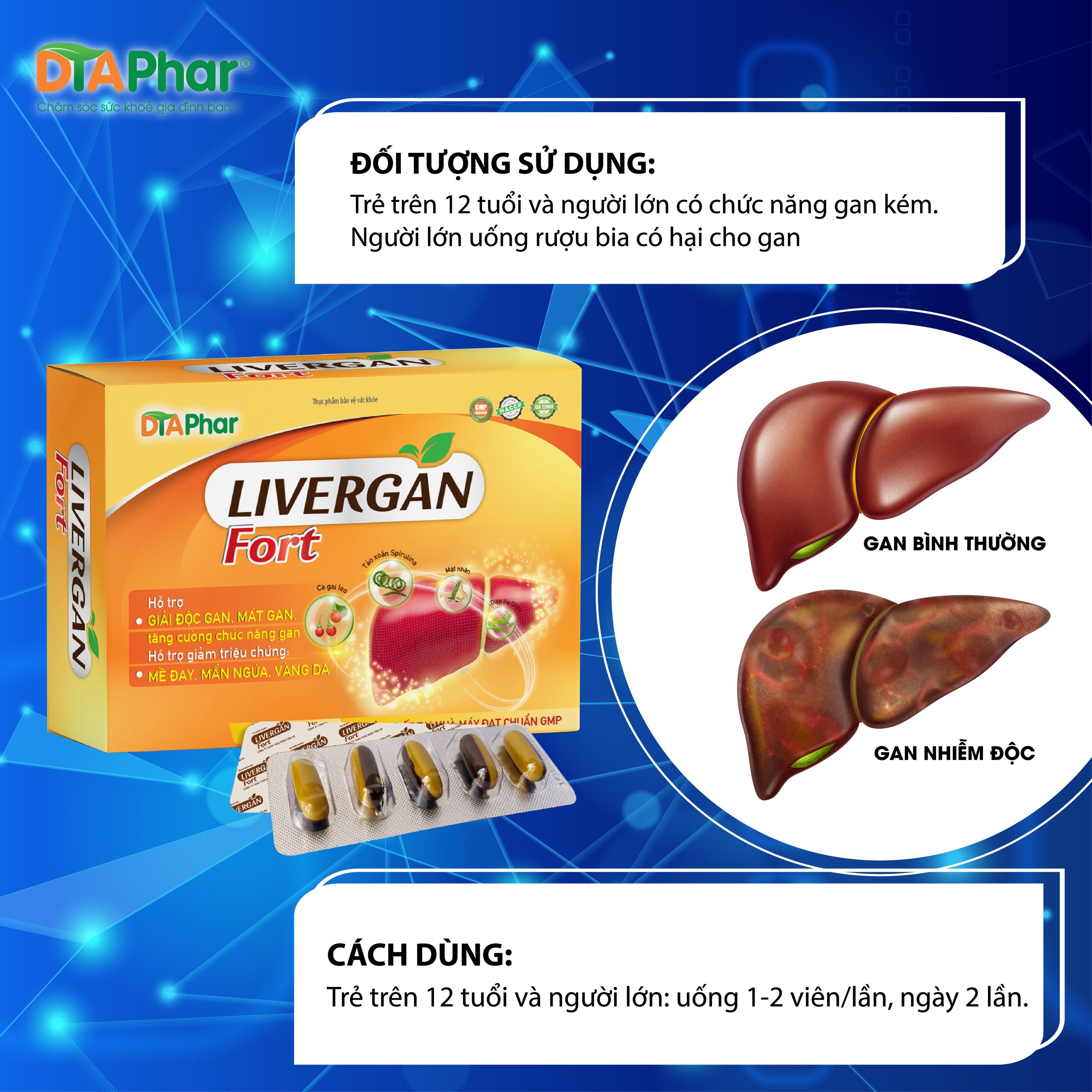 Viên uống Livergan Fort Hỗ trợ giải độc gan mát giảm mề đau mẩn ngứa Hộp 60c Tâm An Pharma