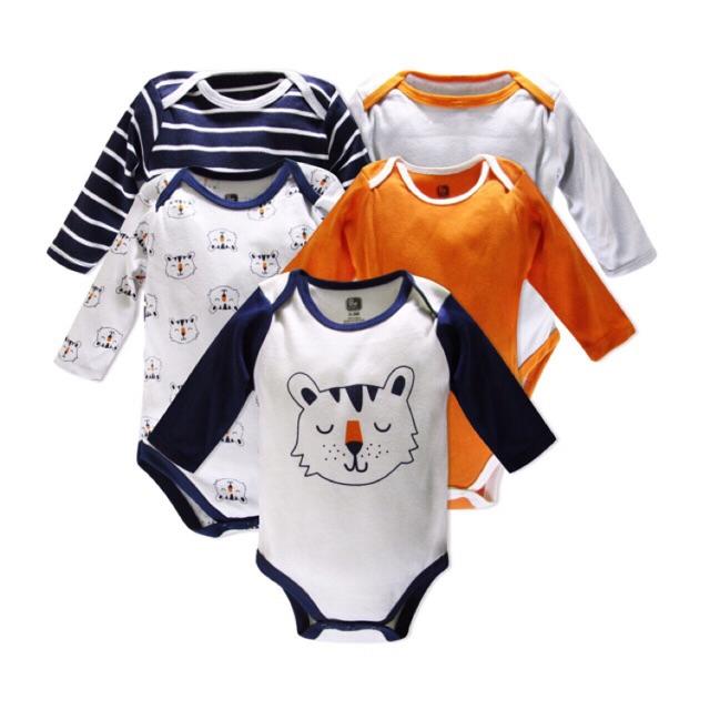 Set 5 body dài tay xuất mỹ cho bé trai và gái từ 0-12 tháng tuổi, set 5 body suit, body suit dài tay (giao màu ngẫu nhiên)