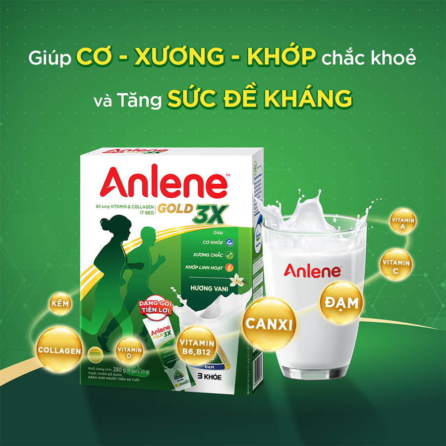 Sữa bột Anlene Gold 3X dạng gói tiện lợi 280g (8 gói x 35g)