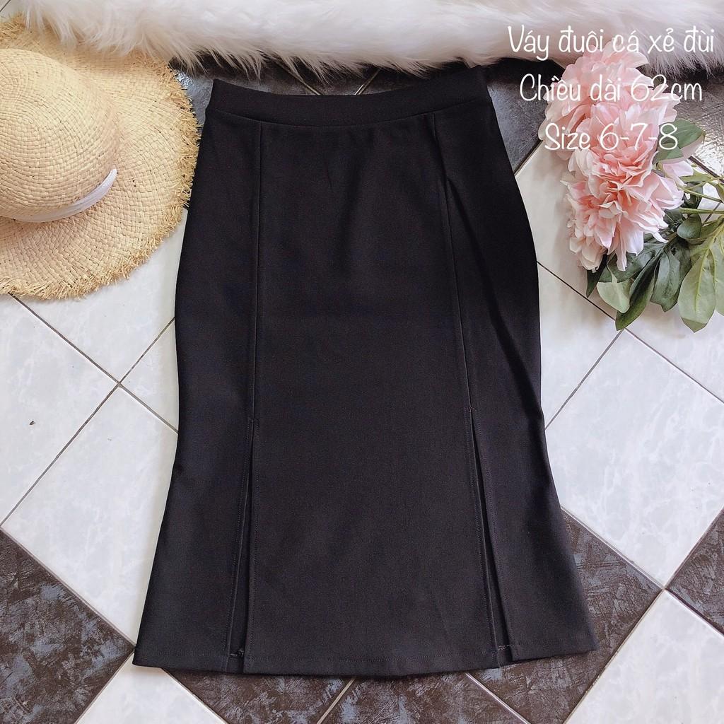 Chân váy công sở dài bigsize màu đen ôm body xẻ tà dài 63cm [size từ 48kg-85kg