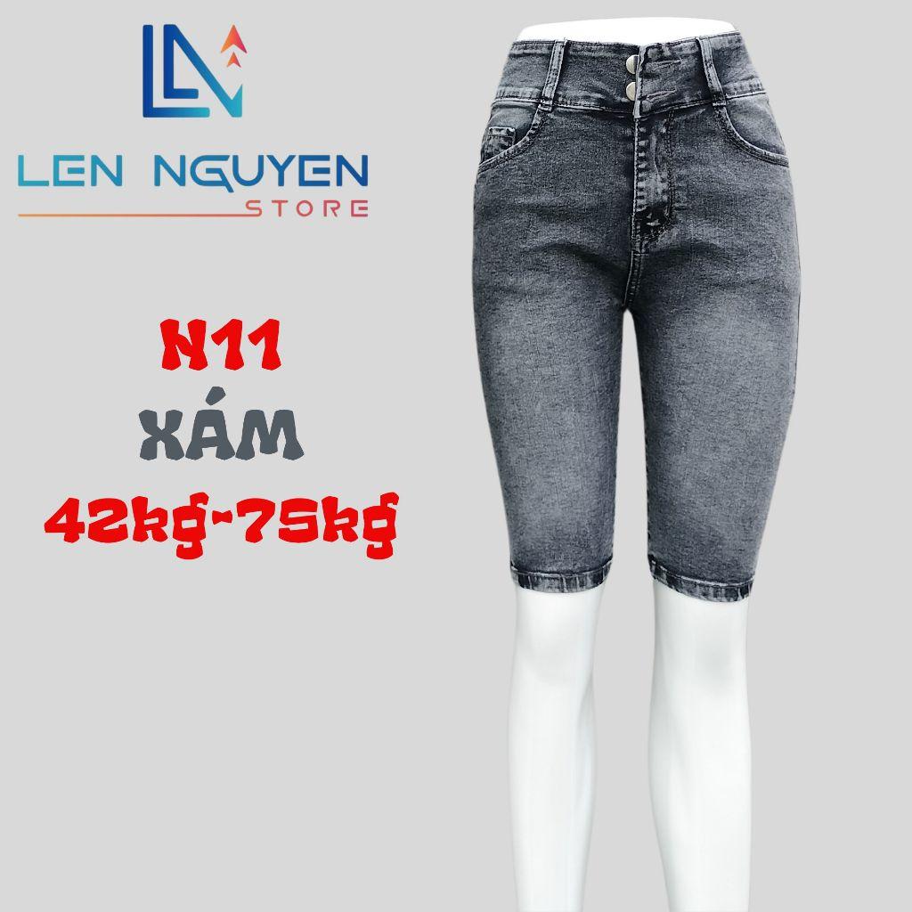 N11_Quần jean nữ, ngố 5 tất, lưng cao, quần bò nữ dáng ôm, quần rin nữ có big size, cho 42kg đến 75kg,LEN NGUYEN STORE - Xanh