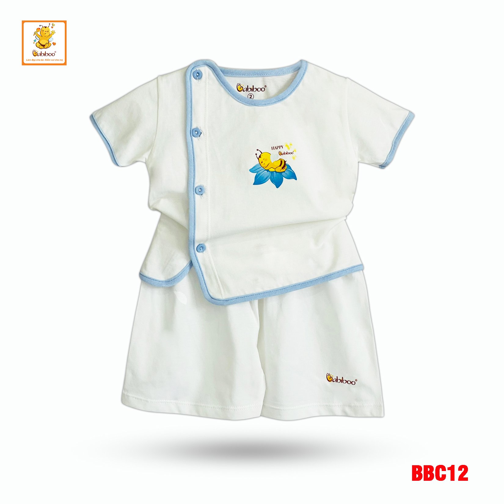 Đồ sơ sinh bé trai, bé gái Babiboo, bộ cộc tay sơ sinh nút gài kiểu bác sĩ vải cotton mềm mại - BBC12
