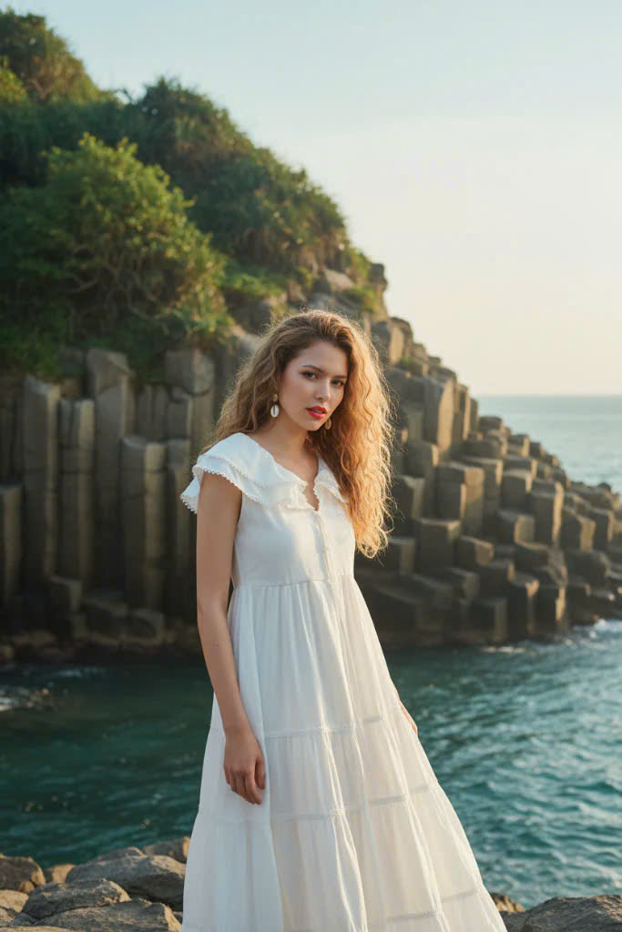 Đầm Maxi Cotton Trắng Thiên Nga Dre175 Thời trang Hity