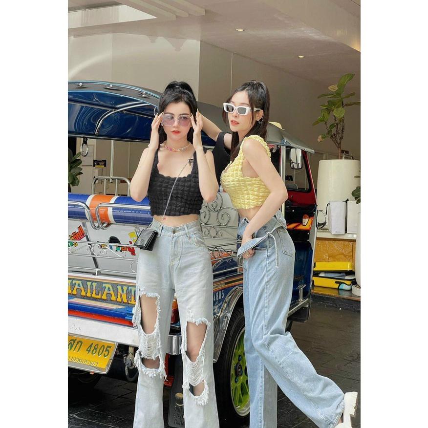 Áo 2 dây xốp phồng ô vuông bản to croptop balỗ đủ màu co giãn siêu xinh. MET SHOP