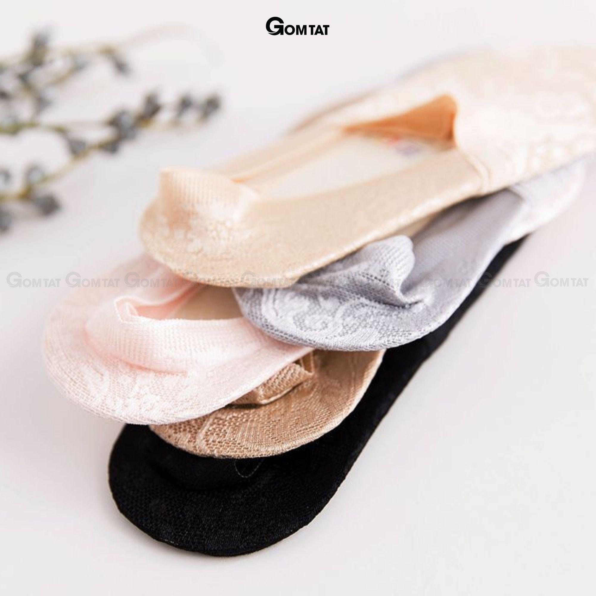 Tất lười nữ đi giày búp bê, chất liệu lụa phối ren cao cấp, có bo thun chống tuột gót - LUAREN-PO-3028-1DOI