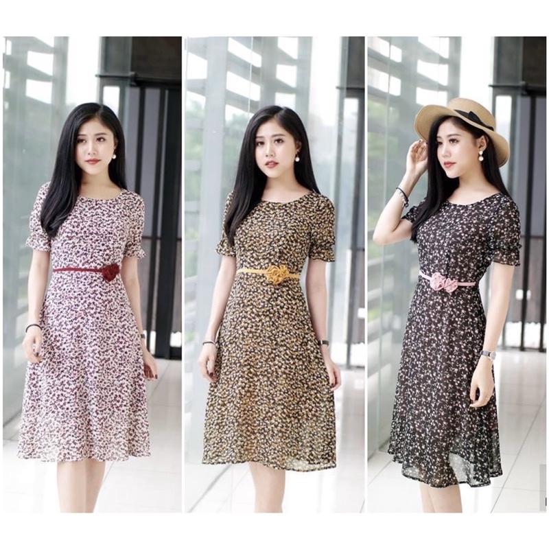 Đầm xoè đai cuốn hoa cao cấp NK sale