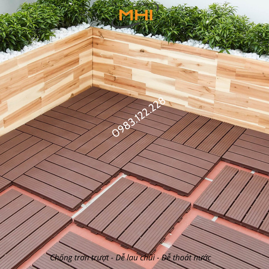 Vỉ nhựa lót sàn MHI cao 2 cm, chuyên dụng cho ban công, bể bơi sân vườn PP - kích thước 30 cm x 30 cm x 2 cm