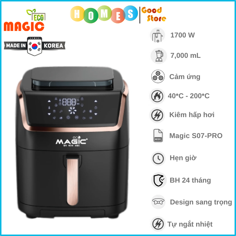 Nồi Chiên Không Dầu Kiêm Nướng MAGIC ECO S-07 PRO 8 Chương Chình Nấu Dung Tích 7L Công Suất 1700W - Hàng Chính Hãng