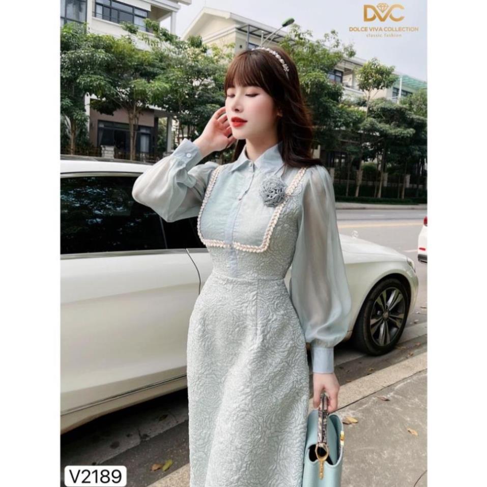 Váy gấm xanh mint thiết kế V2189 - DOLCE VIVA COLLECTION