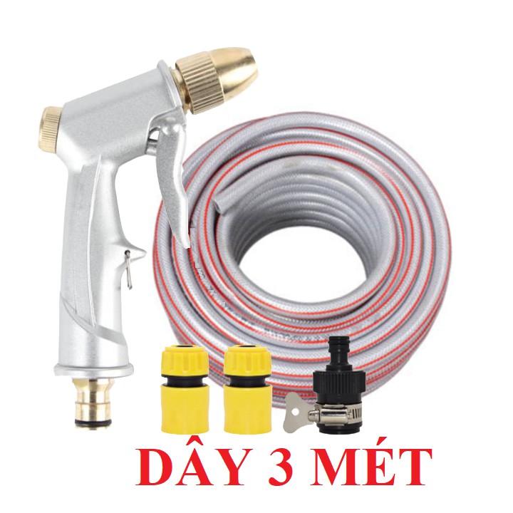 Bộ dây vòi xịt nước rửa xe,tưới cây .tăng áp 3 lần,loại 3m,5m 206701 đầu đồng,cút,nối nhựa đen+ tặng mở chai
