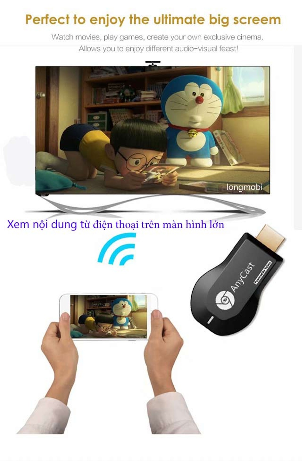 Bộ kết nối không dây từ điện thoại lên tivi Anycast M9 Plus - Hàng Nhập Khẩu