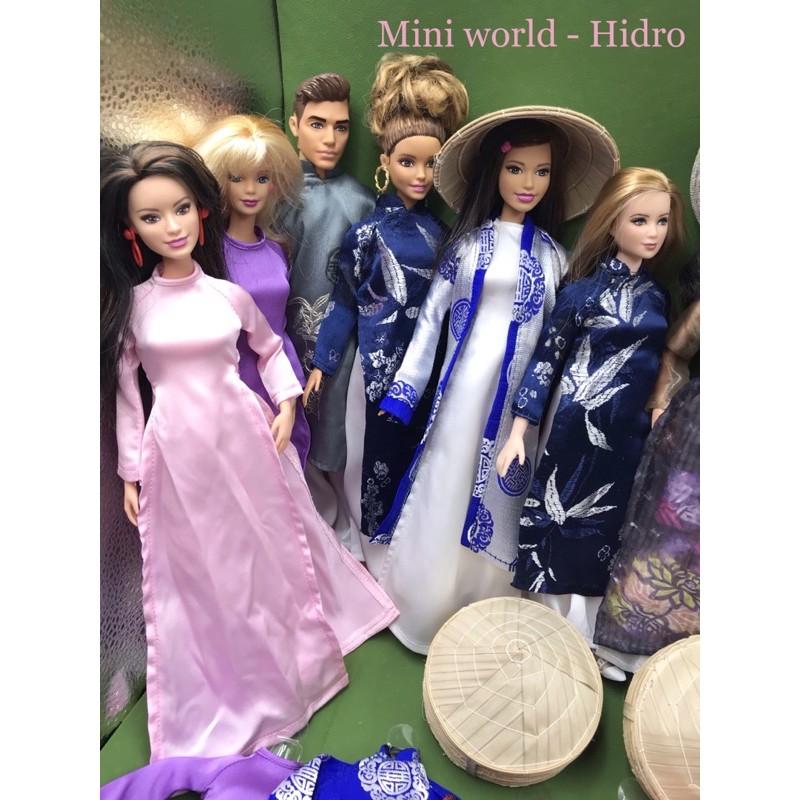 Mô hình Áo dài khăn đống nón lá mini cho búp bê Bnvà Ken