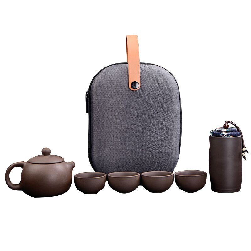 Bộ Bình Trà Tử Sa Mini Có Túi Đựng Đi Du Lịch Tiện Lợi Thích Hợp 2 - 4 Người Dùng Gồm 1 Ấm Trà, 4 Tách, 1 Bình Đựng Trà