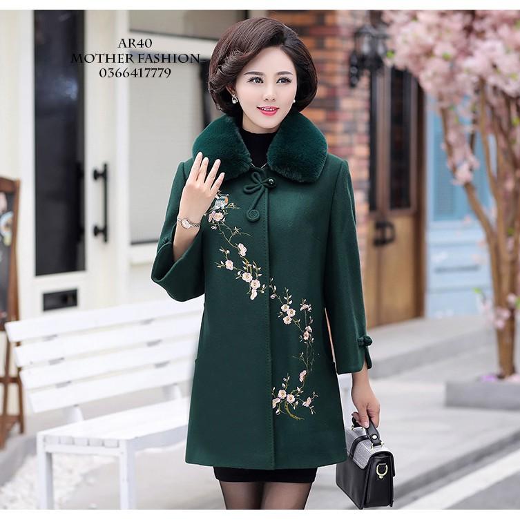 Áo khoác dạ cho mẹ, áo khoác dạ thêu hoa cho nữ trung niên AR40