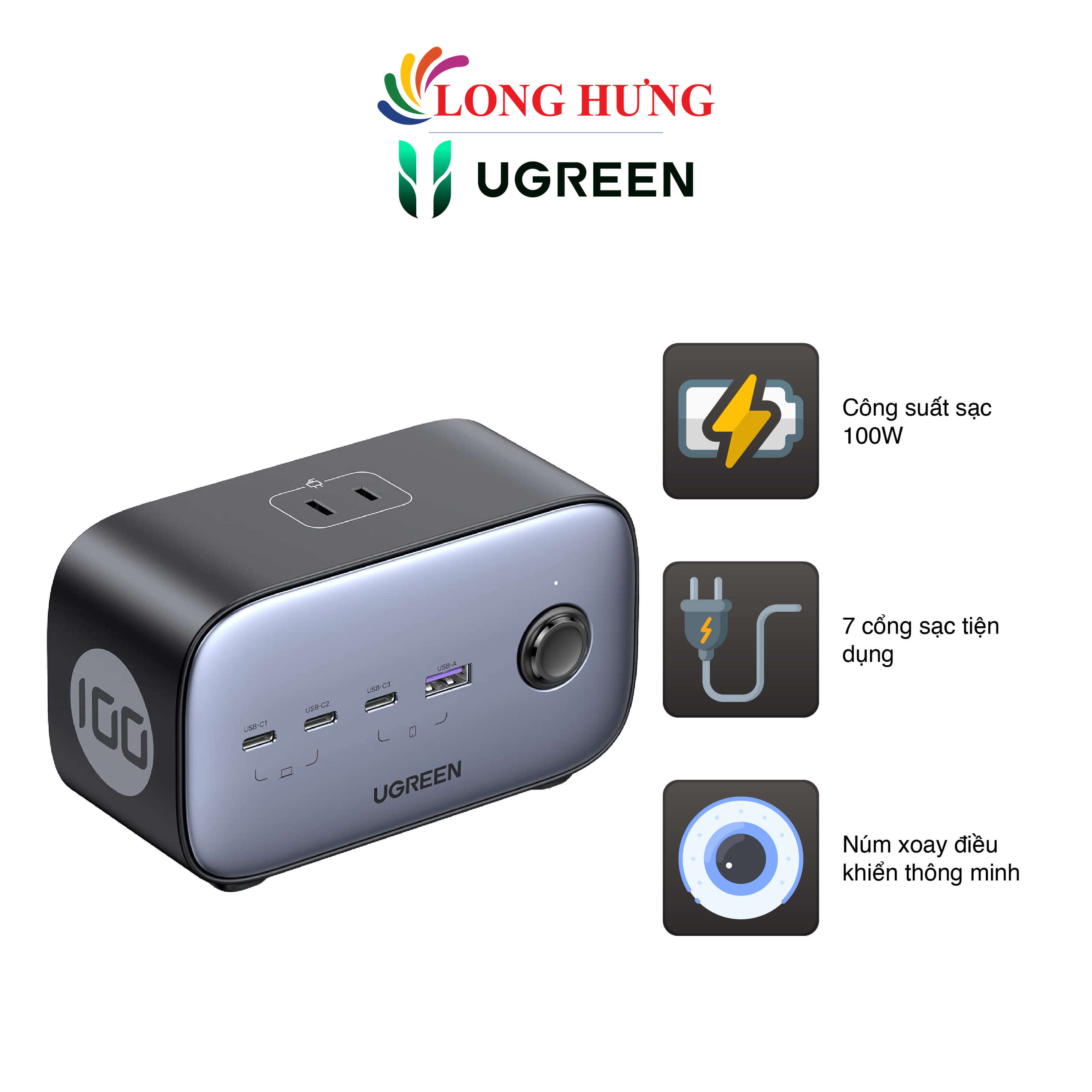 Sạc đa cổng Ugreen Diginest Pro 3AC 1USB 3Type-C 100W QC 4+ PD 3.0 CD270 - Hàng chính hãng