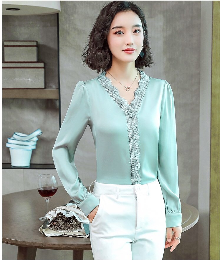 Áo sơ mi cổ bẻ phối ren duyên dáng NT6376