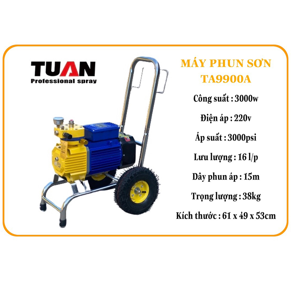 Máy Phun Xịt Sơn Bột Bả Đa Năng ABG Tuan TA-9900A, Công Suất 3000W, Có Thể Phun Tới 16 Lít/Phút Dùng Trong Công Nghiệp Và Đời Sống – Hàng Chính Hãng