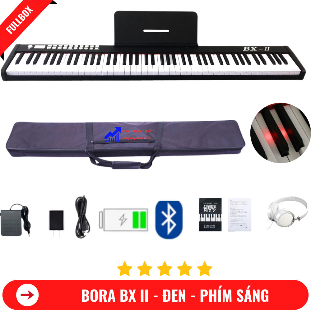 Đàn Piano Điện Bora BX II Phím Sáng - 88 Phím Nặng Cảm Lực- Kết Nối Bluetooth + Chân Đàn