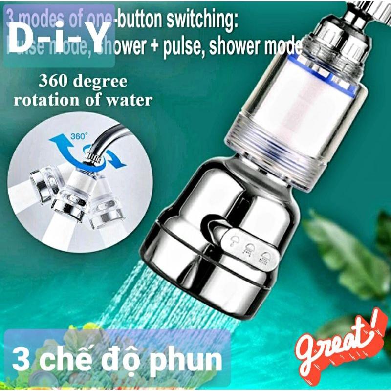 ĐẦU LỌC NƯỚC GẮN VÒI, LỌC CẶN, TĂNG ÁP &amp; XOAY 360* - Đầu lọc&amp; phun 3 kiểu