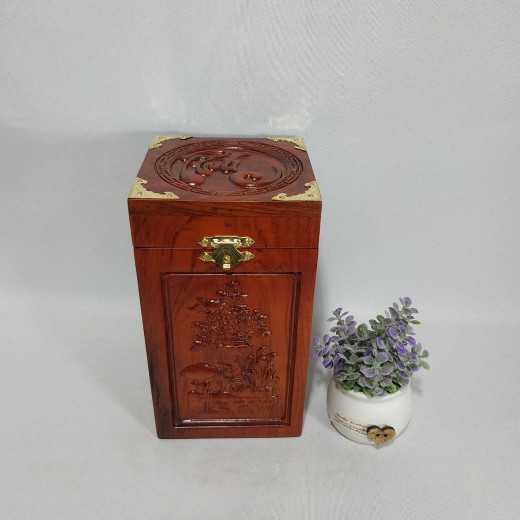 Hộp đựng trà gỗ hương cao cấp trạm khắc chữ Phúc chiện tứ diện độc đáo