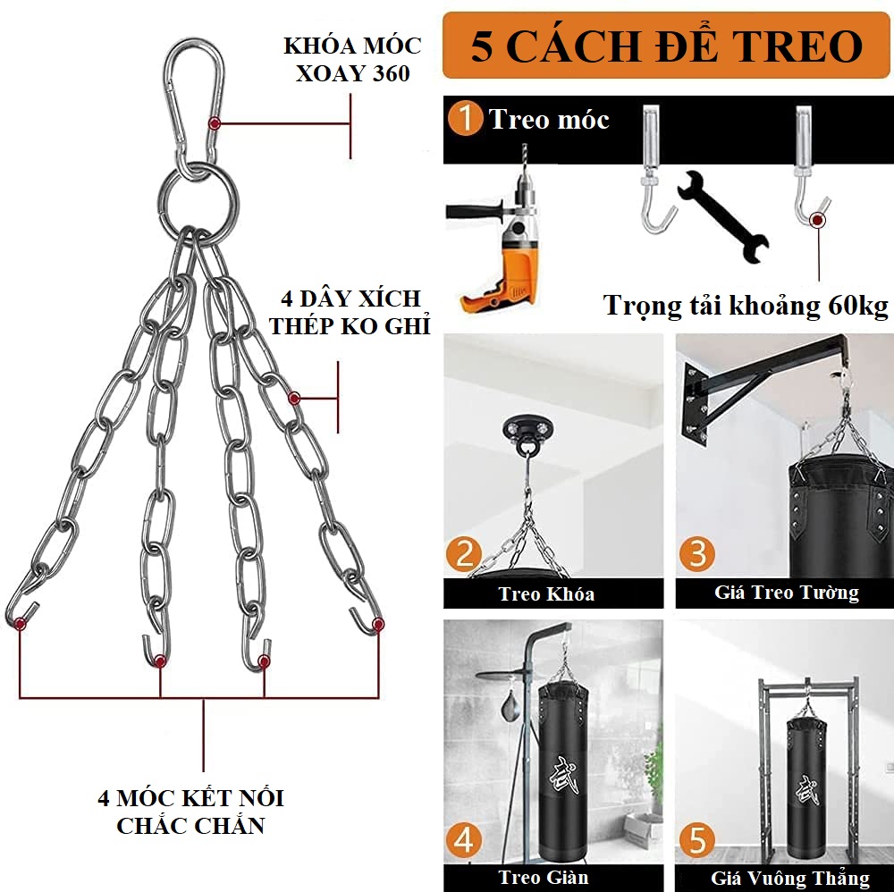 Bộ Vỏ Bao Đấm Bốc Treo Tường 3 Lớp Cao Cấp – Chọn Size - Mua 1 Tặng 7 Phụ Kiện Tập Luyện Siêu Bền Tập Boxing, Tập MMA – Dây Quấn Dài – Chính Hãng Dododios