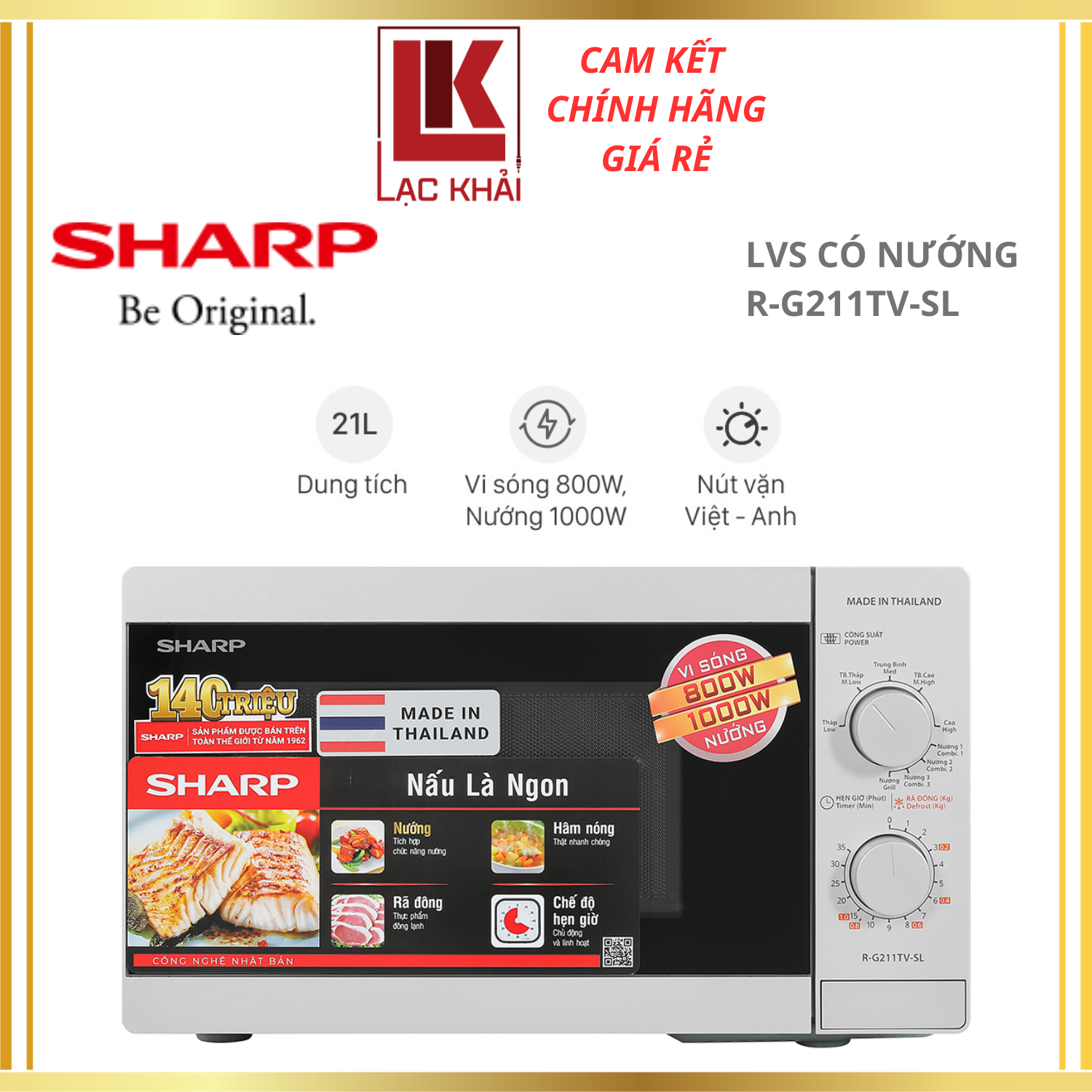 Lò vi sóng có nướng Sharp R-G211TV-SL 21 lít - Hàng chính hãng - Bảo hành 12 tháng