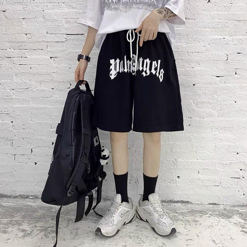 Quần short nỉ cotton Palm Angles đen, quần short thể thao dây rút thời trang cao cấp - Gin Store